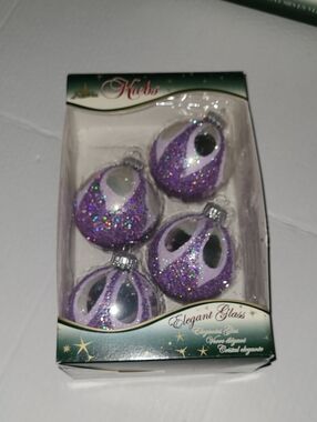 Vintage KREBS Purple Glitter Holiday Ornaments - 4 Pack